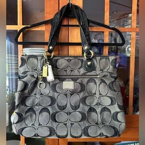 Coach Signature Poppy Tote Bag Purse Black/Gold/Silver G1193-17890
